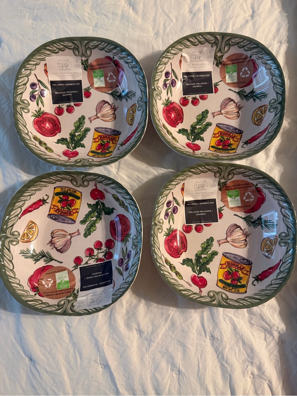 Rachel Ashwell Italian Vegetable Salad Bowls  Melamine 7.5" The Farmhouse 4pc